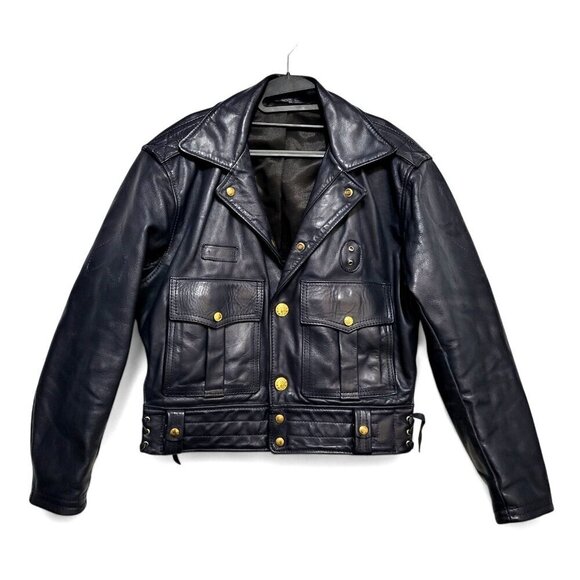 LANGLITZ Leather Jacket Classic Blue Police Motorcycle Riding Vintage 1980s - Picture 1 of 17